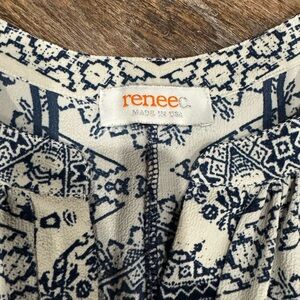 Renee C Blue and White Floral Top